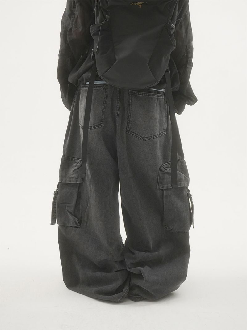 Drop buckle cargo denim pants -2C