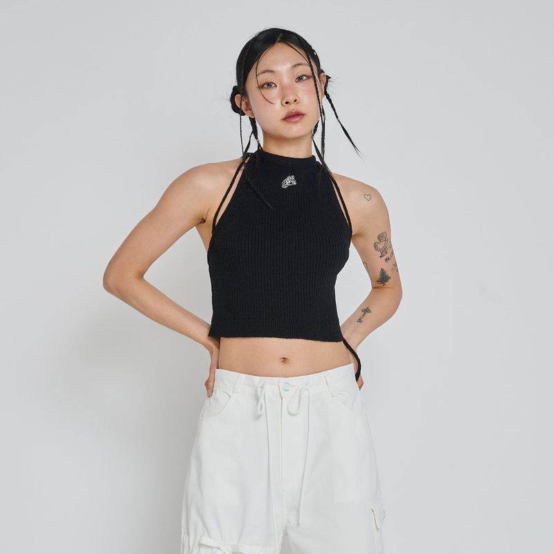 BOOKLE HALTER KNIT TOP_BLACK