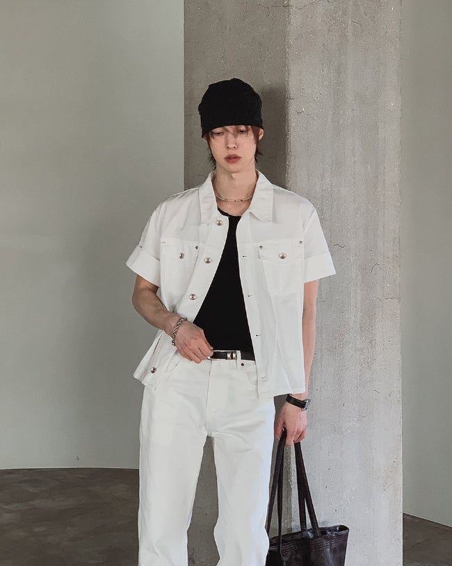 Kelden Cutout Short Sleeve Trucker Shacket