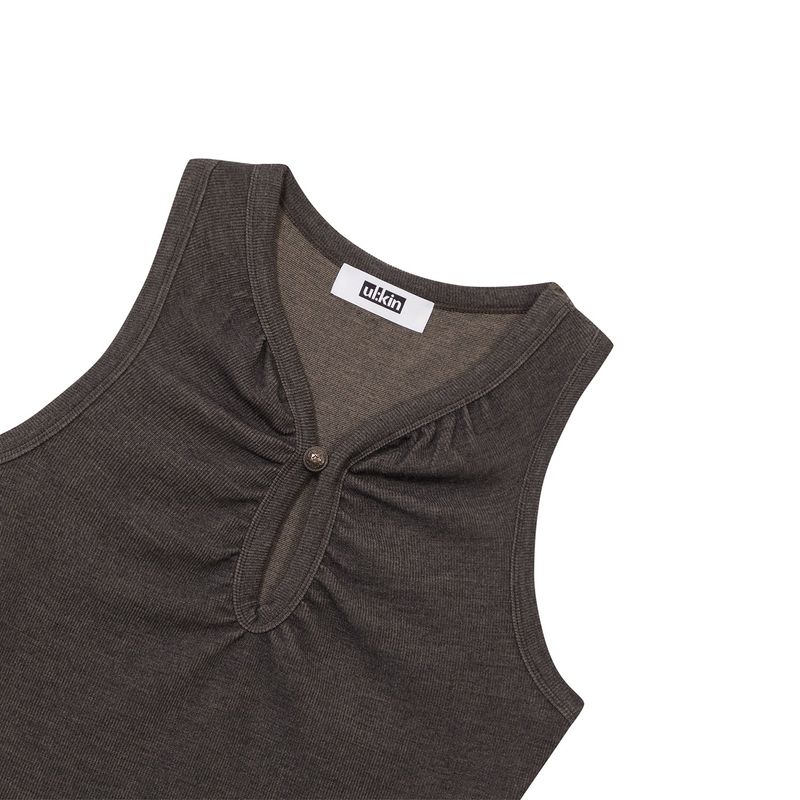 [ULKIN] Oval Cut-Out Tank Top_Brown