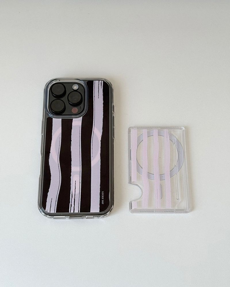 pink stripe magsafe clear card pocket