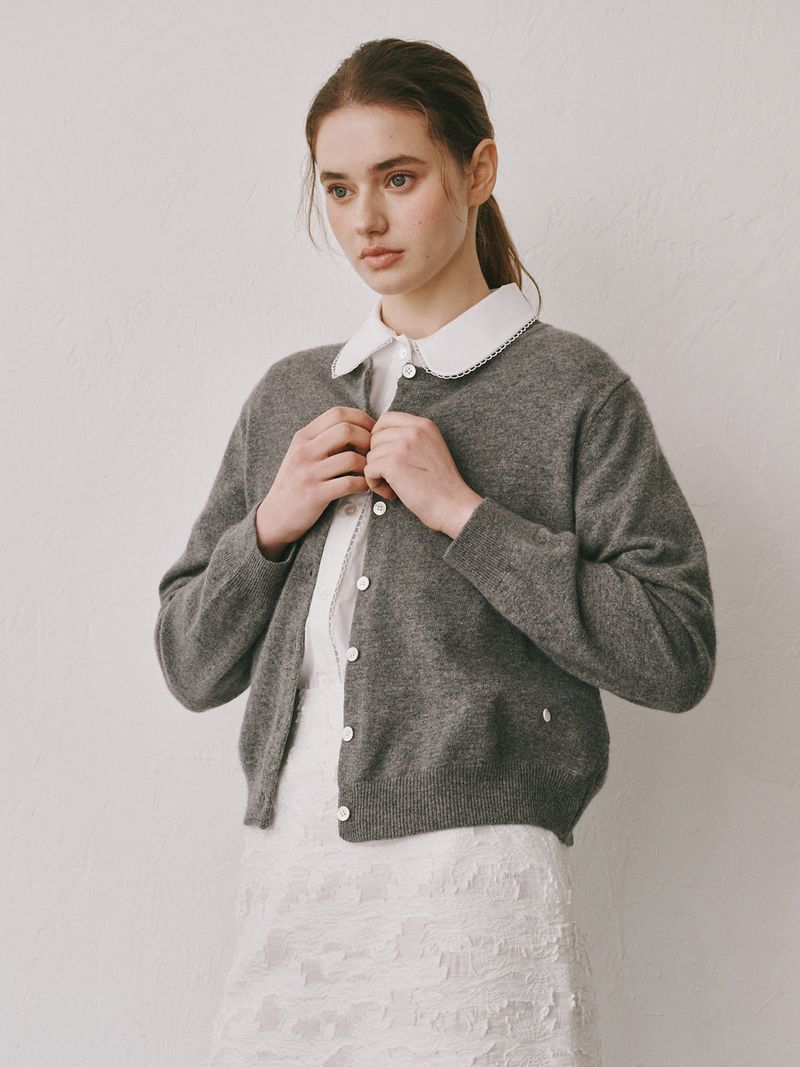 Camel round cardigan (Dark grey)