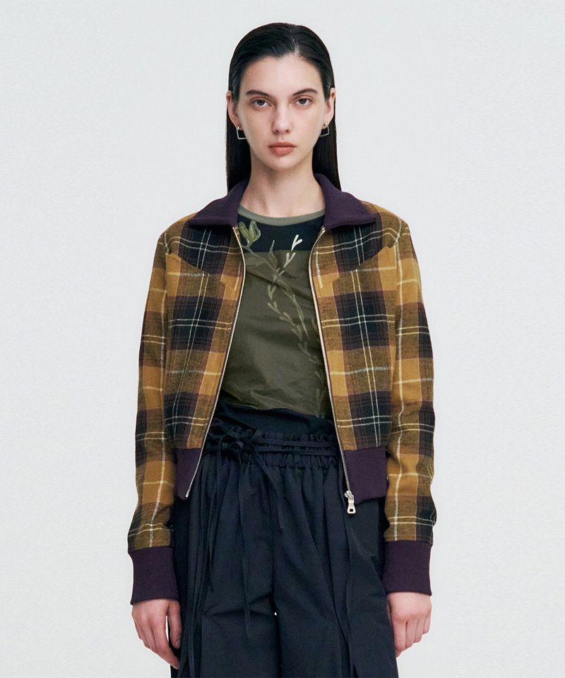 Plaid Check Flannel Zip-Up Jacket _ MUSTARD