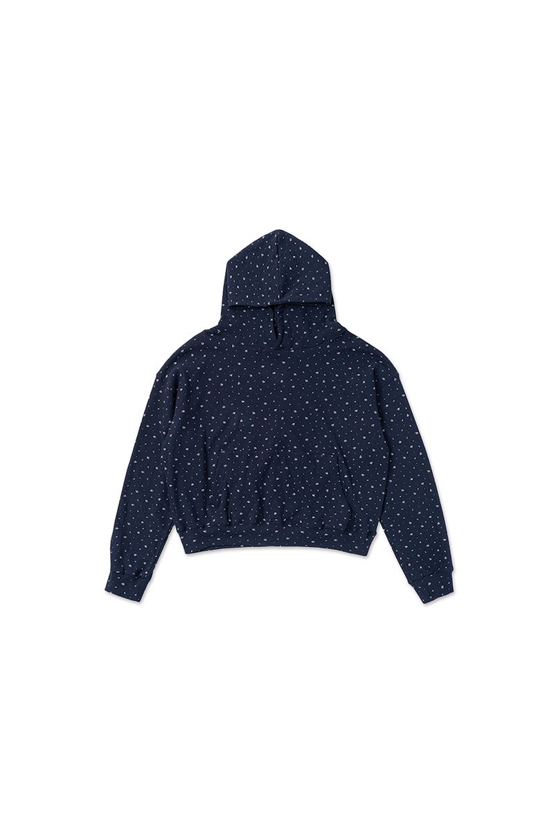 Floral waffle hoodie_navy