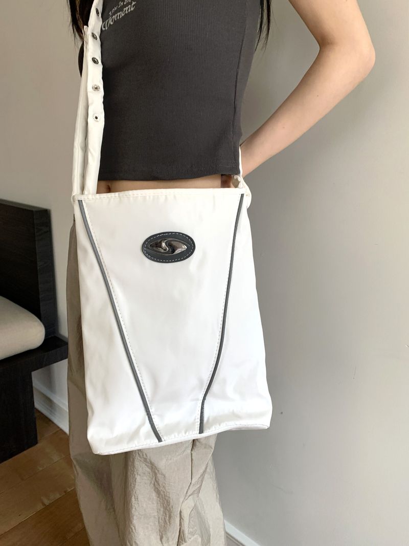 Byten Nylon Snap Button V Logo Crossbody Bag