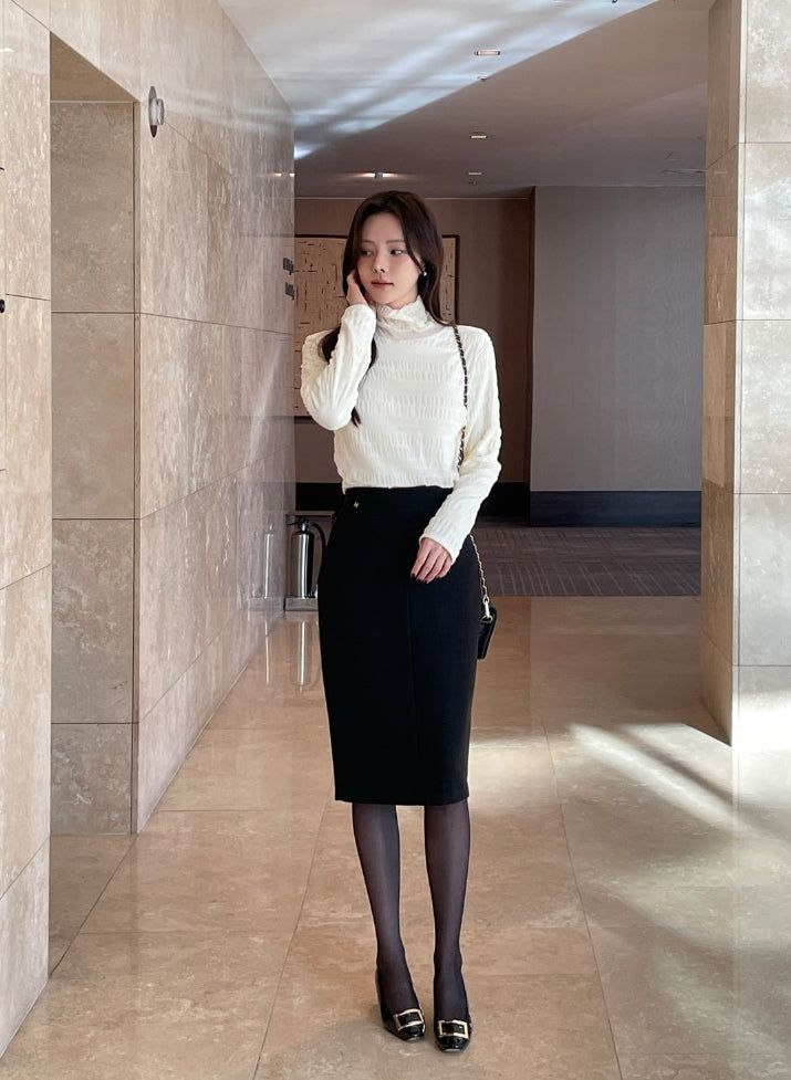 Eze Wool Brushed Slit H-Line Skirt