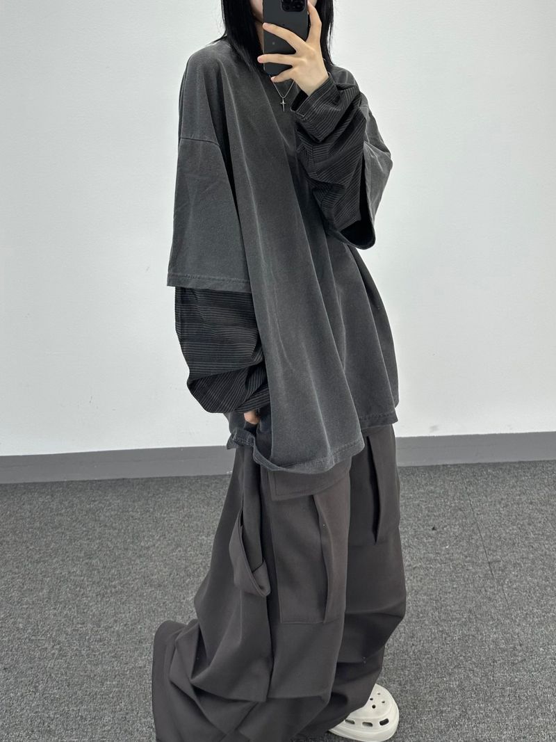 layered pigment stripe long sleeve