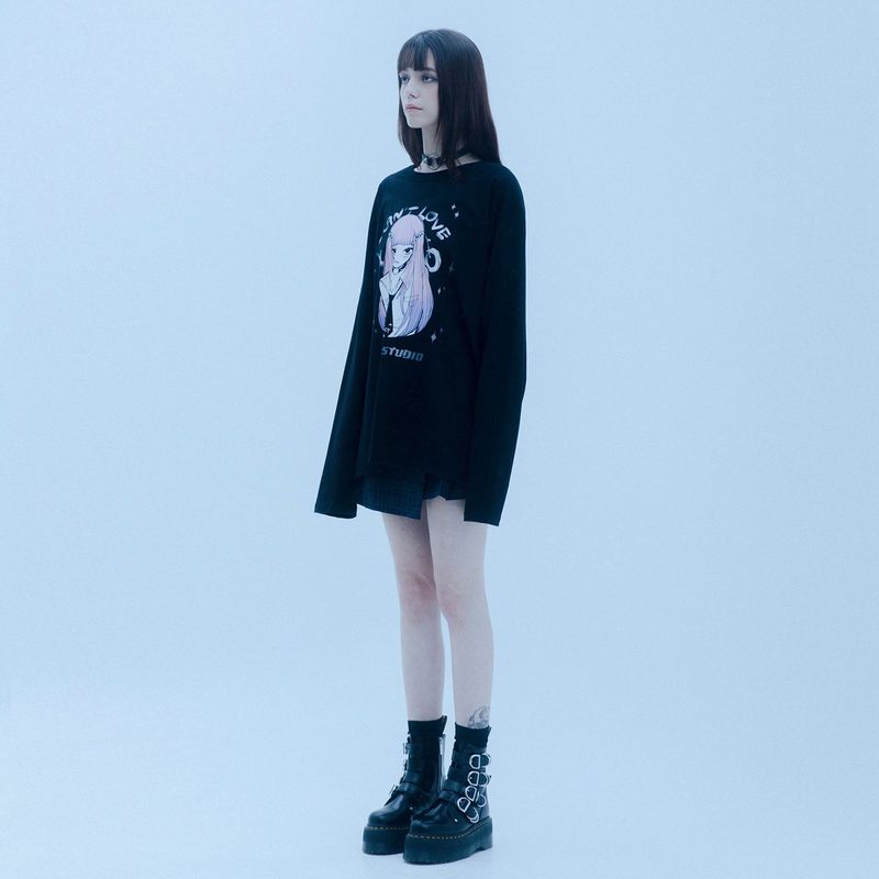 0 2 post hell girl t-shirt - BLACK