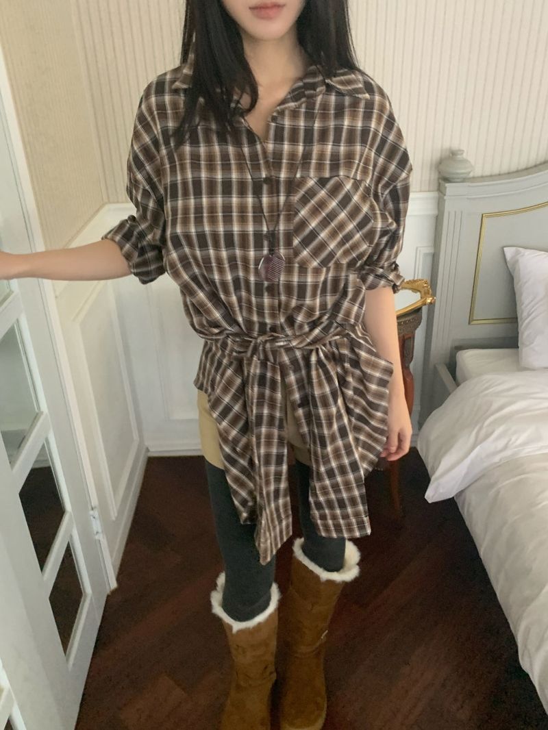 Rook Waist Point Check Long Shirt