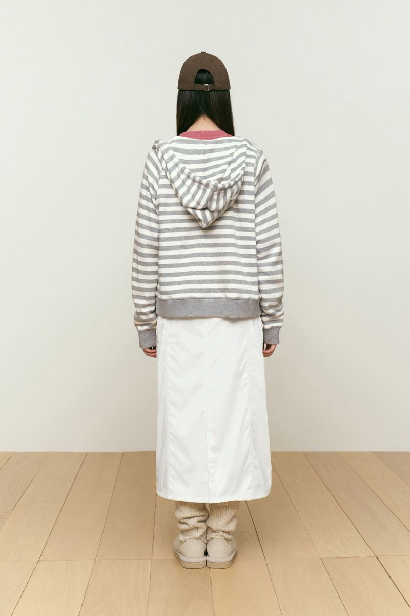 STRIPE HOODIE ZIP UP [OAT MEAL]