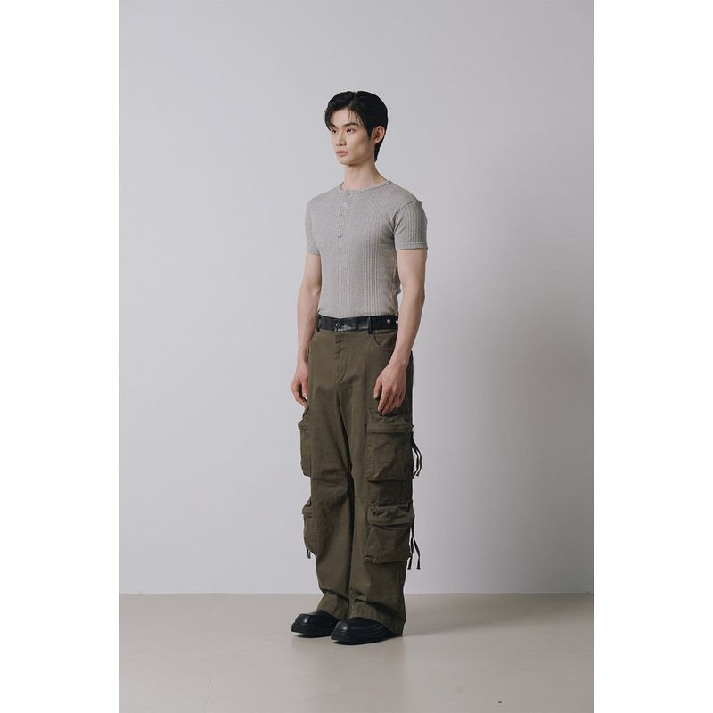 Signature leather cargo pants(Khaki)