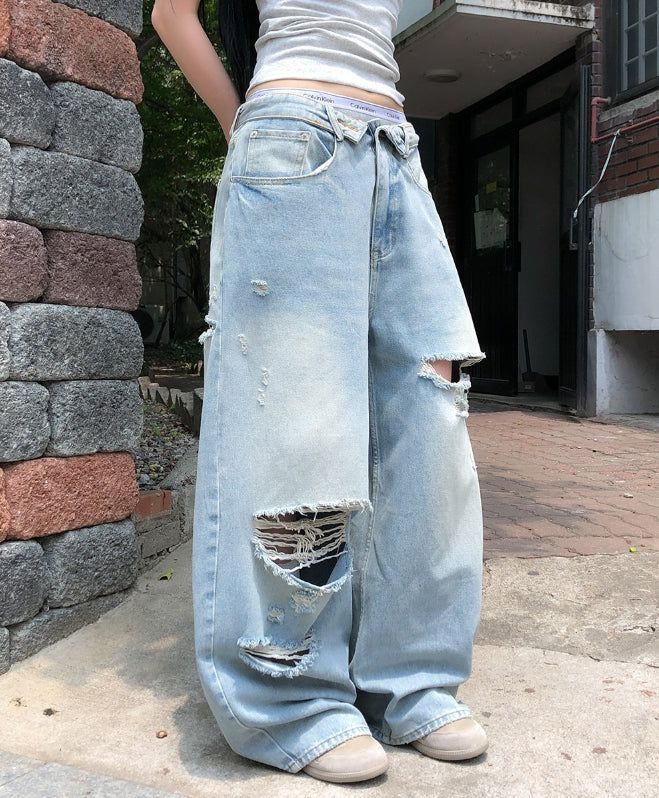 Coats Reverse Damage Wide Denim Pants