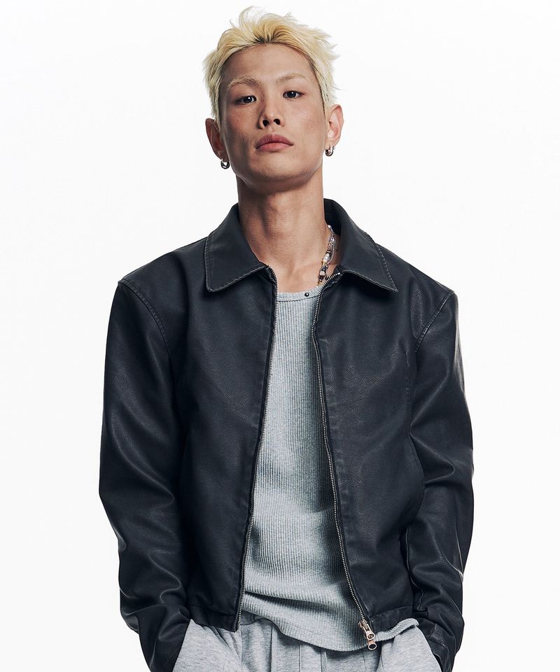 EASY NO EASY（イージーノーイージー）の「Washed Leather Crop Jacket - Black（Jackets/Outerwear）」
