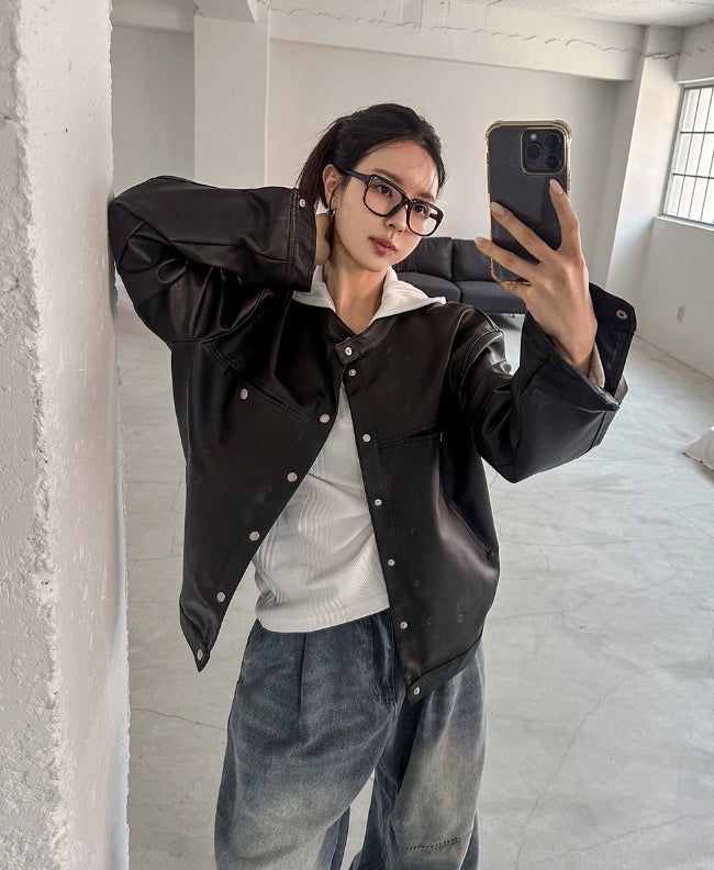 Margo Snap Pocket Balloon Leather Jacket