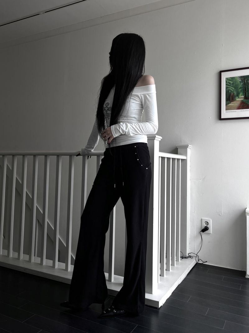 line stud bootcut pants (2color)