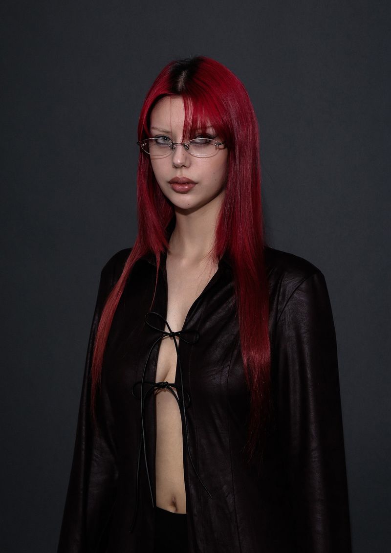 MAXI LEATHER SHIRT #WINE