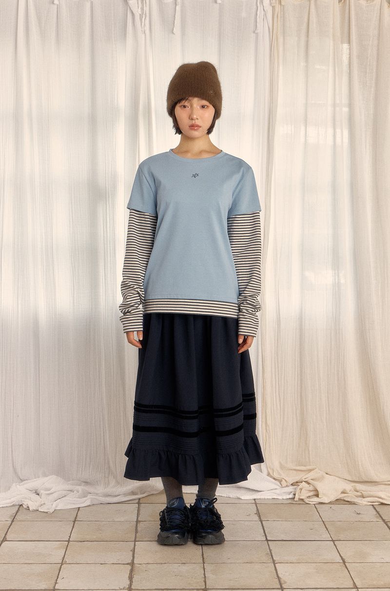 LOGO LAYERED STRIPE TEE (SKY BLUE)