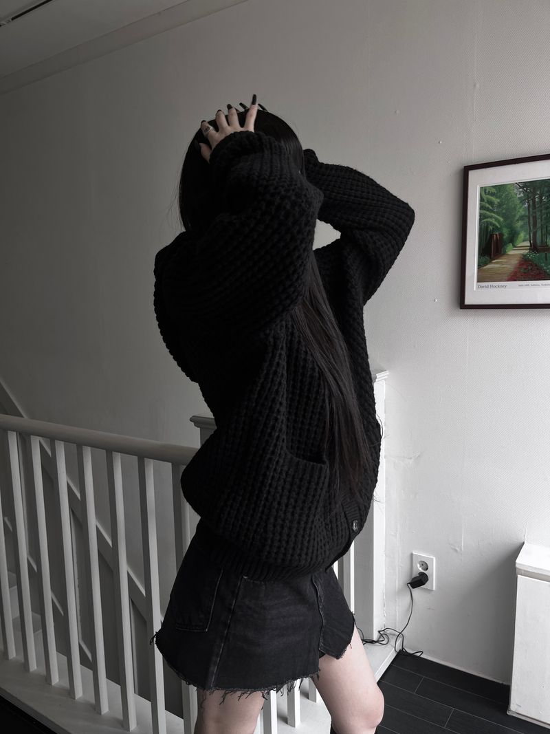 pocket waffle hood cardigan (unisex)