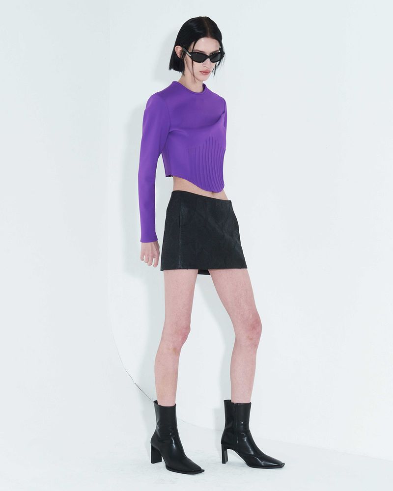 Pintuck Jersey Top _ Purple