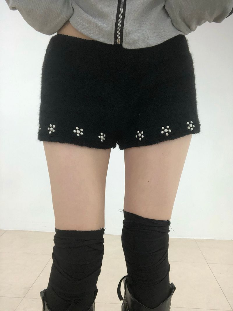 Fuzzy Snow Stud Mini Shorts