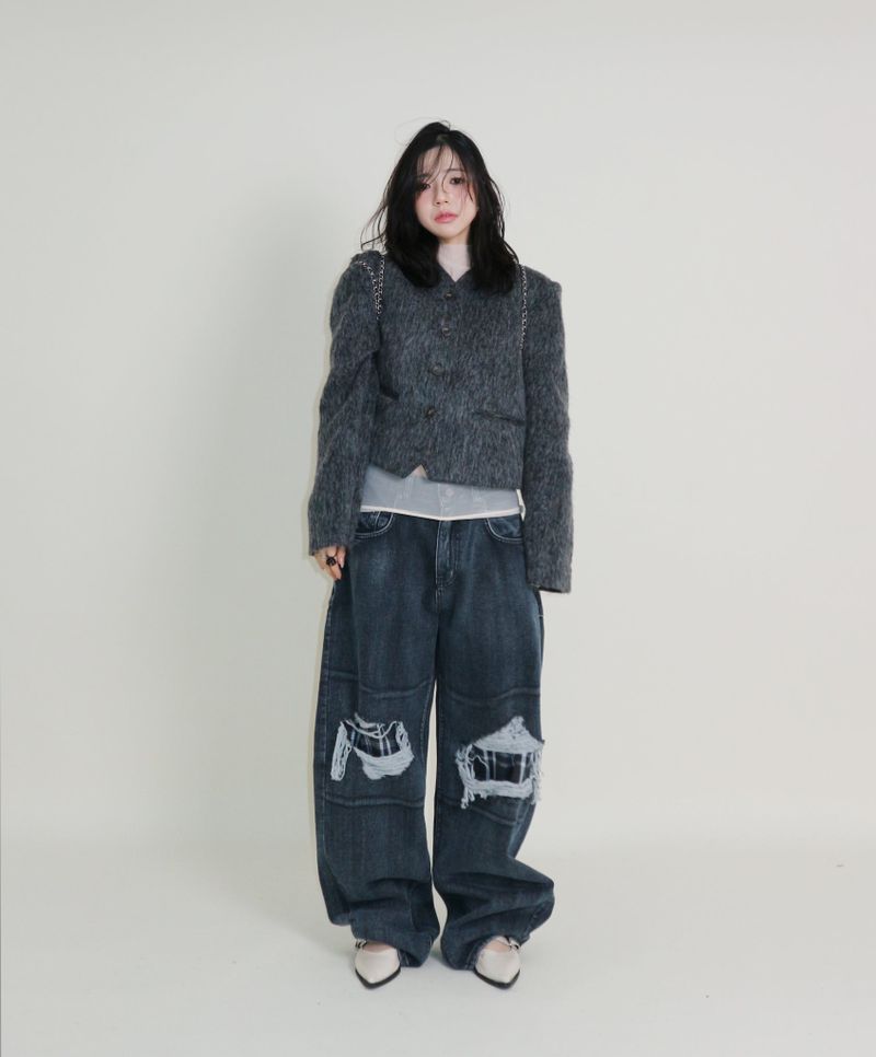 Linda Brush Mohair Crop Long Sleeve Jacket