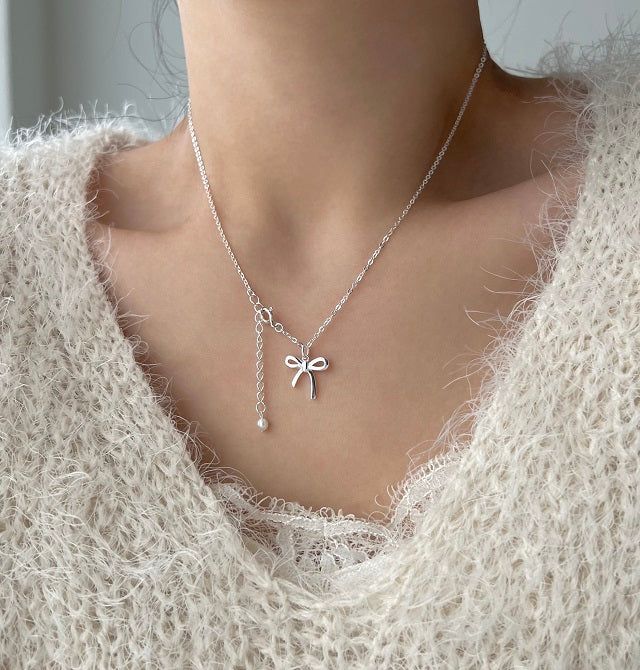 rri Ballet Core Silver 925 Silver Ribbon Fresh Pearl Two Way Guest Look Necklace