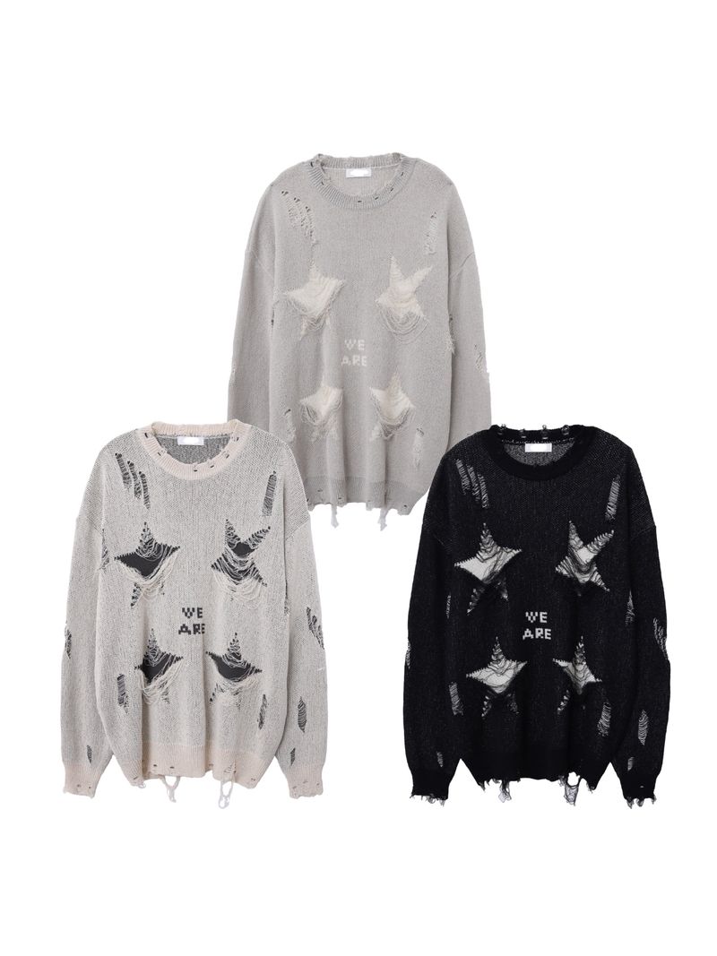 Star Damage Long Sleeves Knit (3color)