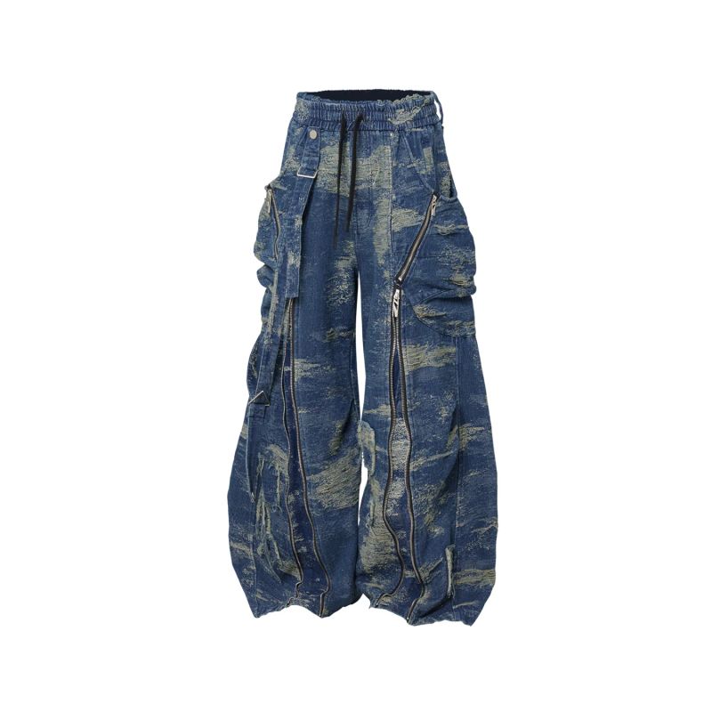 RELABEL (DIGGER) detachable multi-morph change patchwork silhouette four-zipper strap jeans