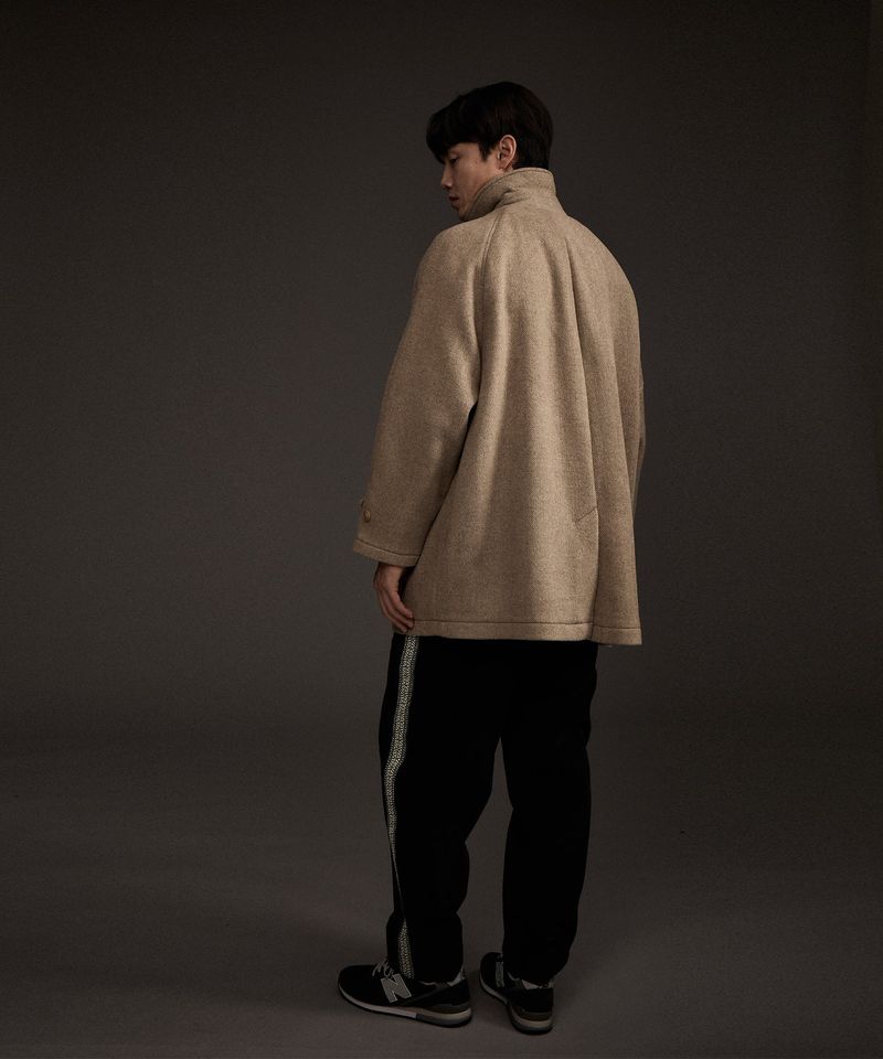 BALMACAAN HERRINGBONE WOOL CASHMERE HALF COAT BEIGE