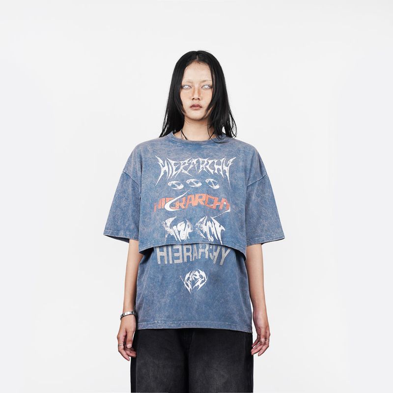 Hierarchy Studios（ヒエラルキースタジオ）の「HIERARCHY STUDIOS ENE - ウォッシュドブルーレイヤードENE オーバーサイズTシャツ（トップス）」