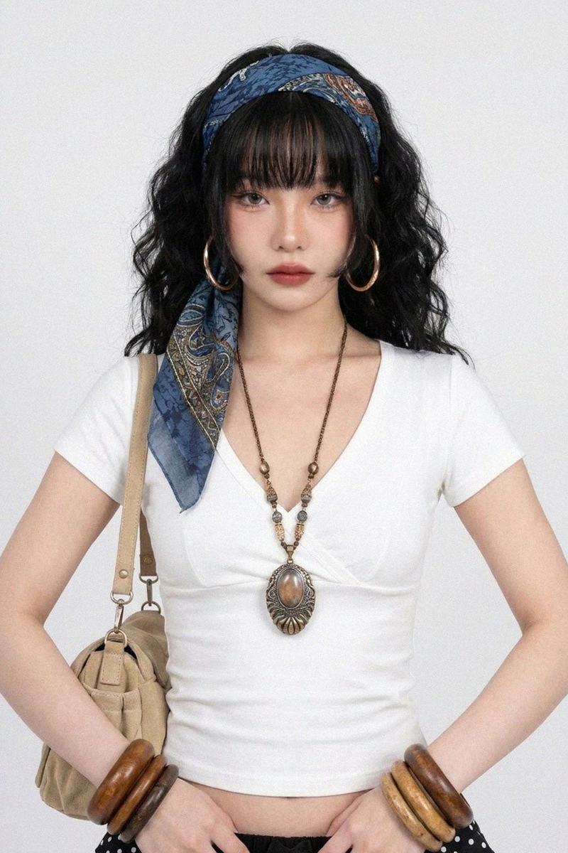 CROSS-WRAP SLIM V-NECK TEE (4COLORS!)
