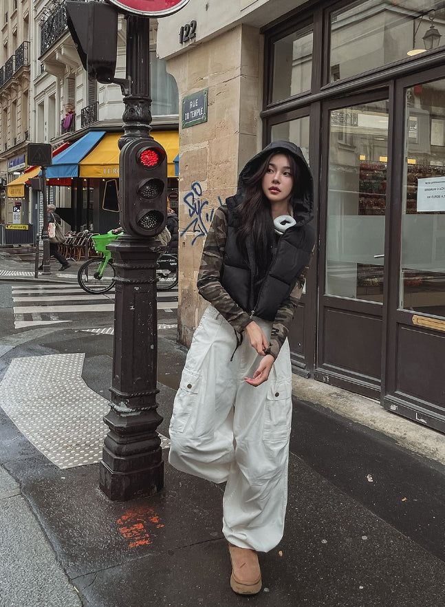 Haen crop hooded vest padded jacket