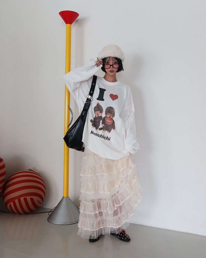 Delight-J（ディライトジェイ）の「Monchi Unbalanced I Love T-shirt（Tops）」