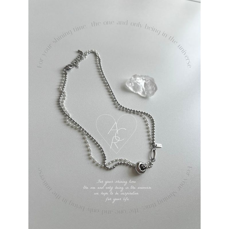 um Pearl Stainless Steel Two Lines Hip Bold Ball Layered Short Choker Wedding Necklace
