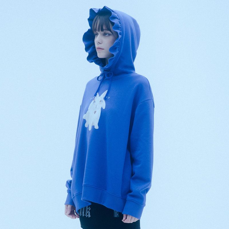 0 7 bunny ruffle hood - BLUE