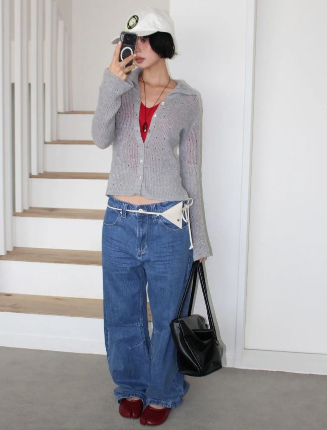 FLARE SLEEVE COLLAR CARDIGAN