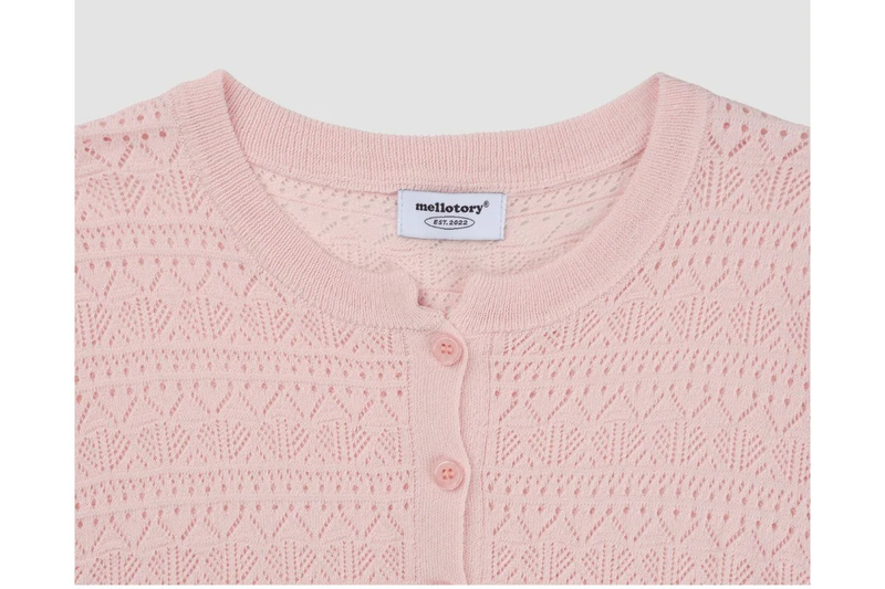 CROCHET SHORT-SLEEVED KNIT CARDIGAN (LIGHT PINK)