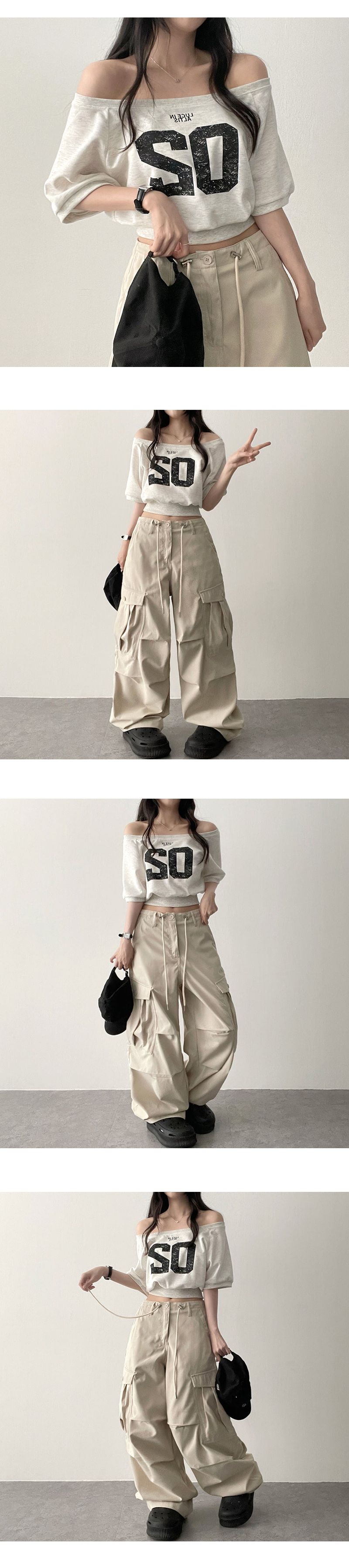 Waist String Parachute Cargo Wide Pants