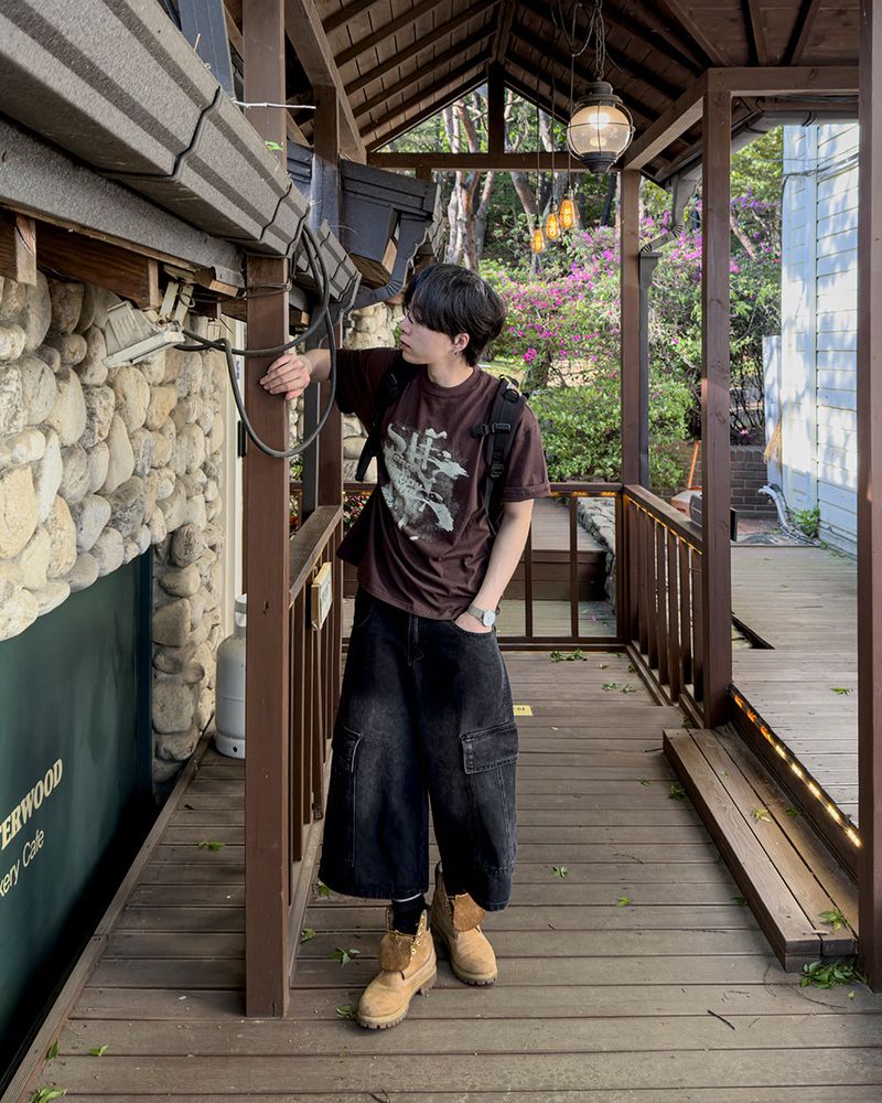 Kazen Washed Cargo Bermuda Denim Pants