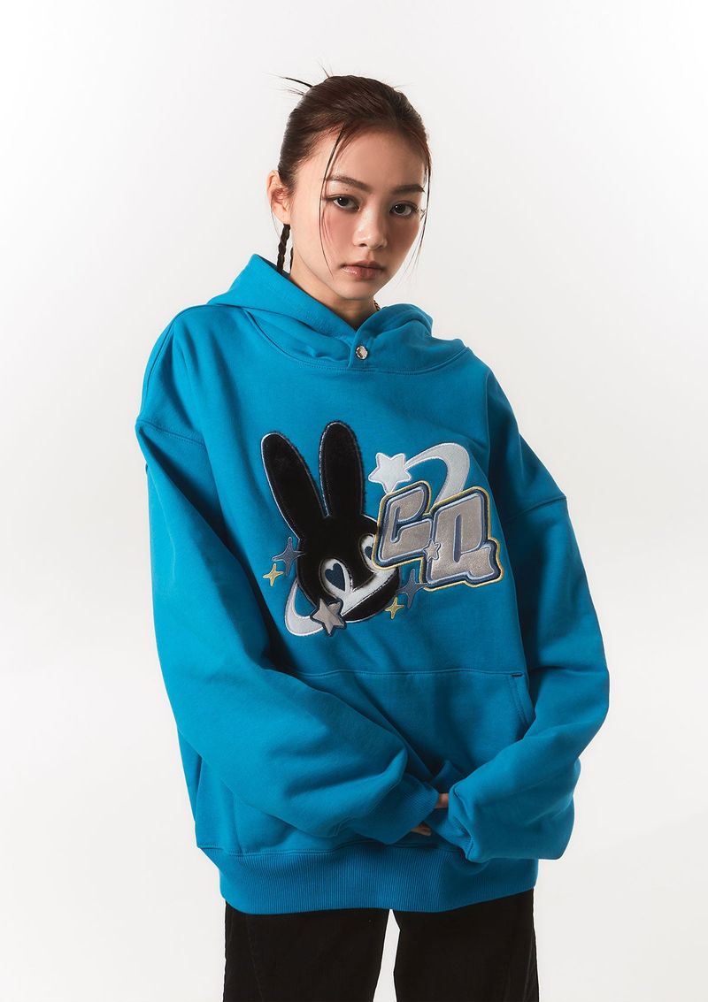 fur bunny planet hoody - blue