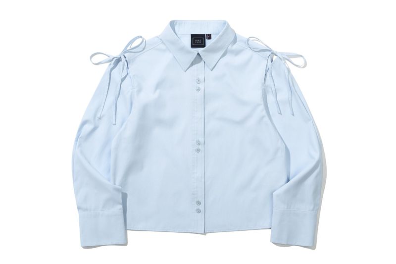 SHOULDER OPEN RIBBON SHIRT_SKY BLUE