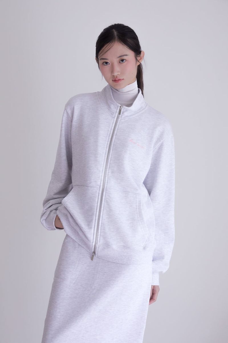Lettering half neck two-way zip-up (W-MELANGE)