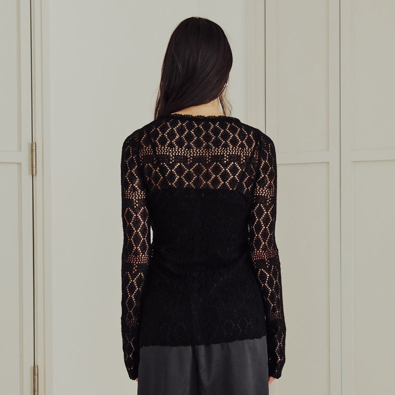 Diamond Sheer Knit Cardigan (BLACK)