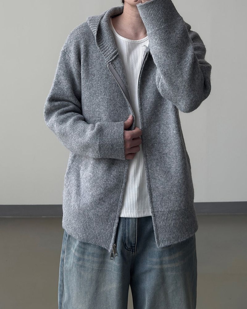 Merry wool knit hood zip-up