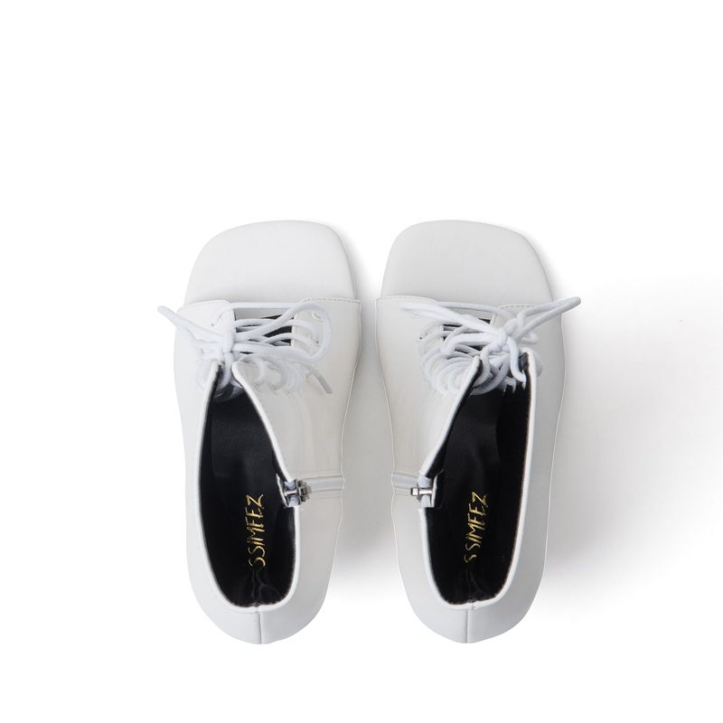 Square Lace-Up Open Toe Heel(White)