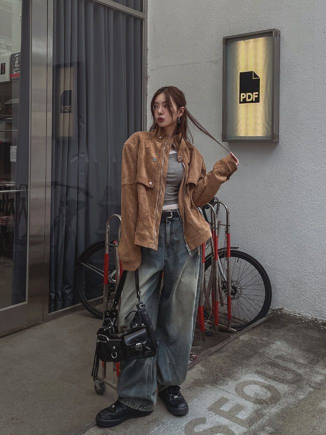 Ati two way stitch suede jacket