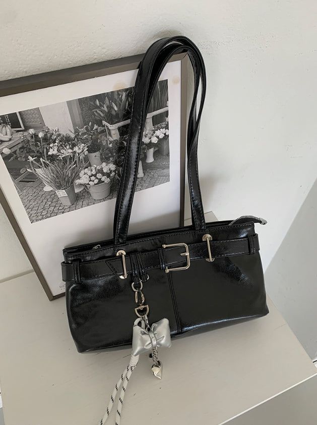 Hard Square Leather Belt Shoulder Bag