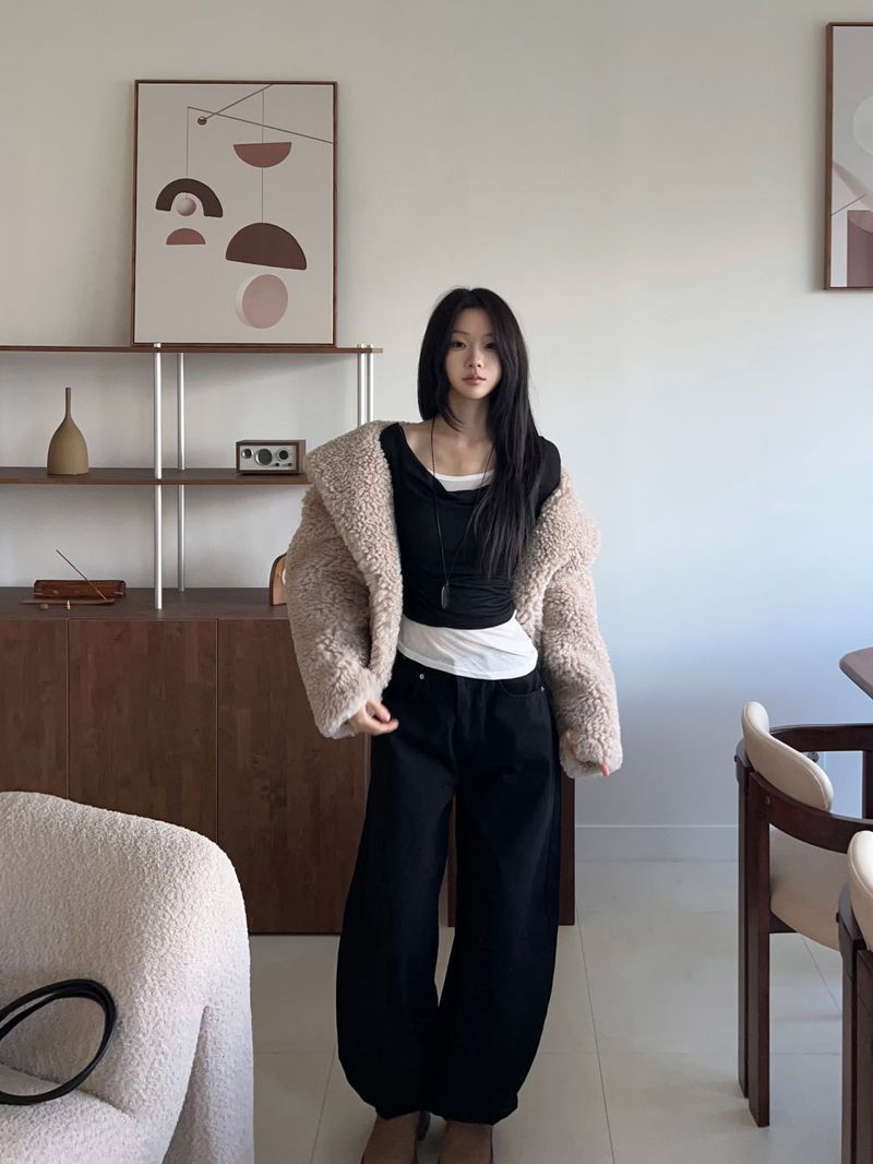 Teddy Hug Fuzzy High Neck Fur Jacket