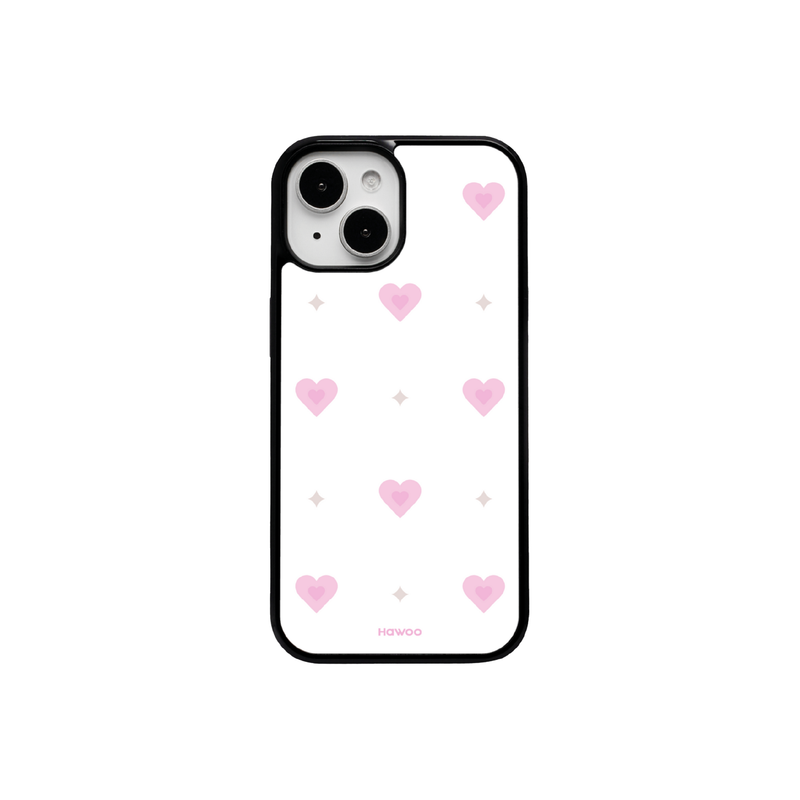 Hawoo（ハウ）の「トゥインクルハートグロッシーガラスバンパーケース (pink)（スマホグッズ/小物）」
