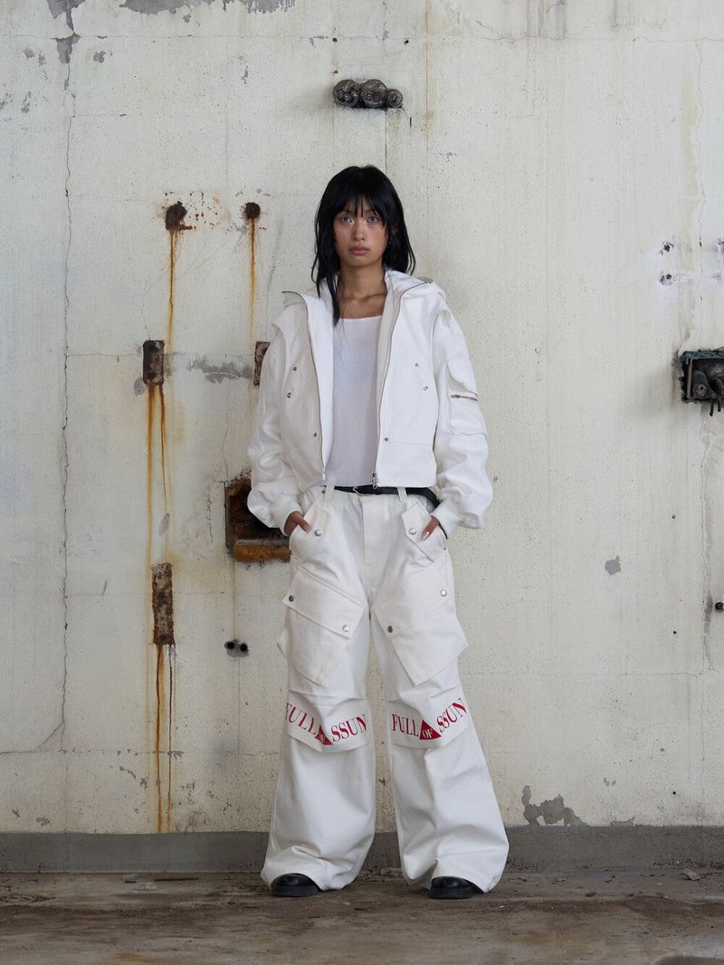 Circle Denim Bomber Jacket (White)